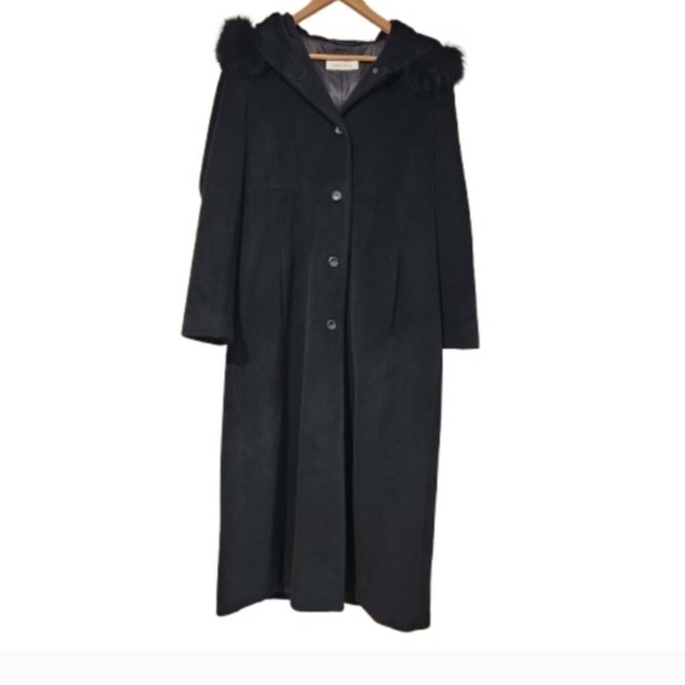 Rare VINTAGE Calvin Klein Luxury Maxi Coat 65% Angora & Wool Genuine Blue Fox, M - Picture 3 of 14